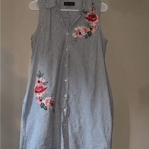 Jessica Howard Blue Striped Dress with Pink Floral Accents